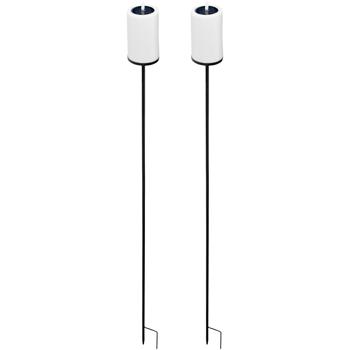 Preview: Set di 2 candele solari LED con picchetto a fiamma gialla tremolante: decorazione da giardino per esterno, bella illuminazione per l’outdoor – lampada solare d’atmosfera