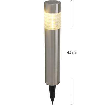 Preview: Solarleuchte aus Edelstahl: Gartenleuchte warmweiss mit Erdspiess, LED Aussenleuchte wetterfest - moderne Solarlampe für Garten