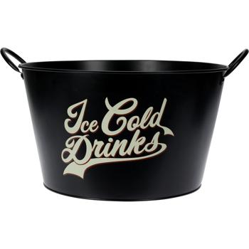 Preview: Secchio ovale in metallo come raffredda-bottiglie (38x22 cm) – raffredda-bevande con 2 maniglie di trasporto e stampa “Ice Cold Drinks“, per feste in giardino e ricorrenze
