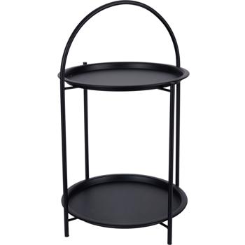 Preview: Table d’appoint ronde avec 2 plateaux et poignée : métal, noir, 40x40x67 cm, table basse ou table de chevet flexible