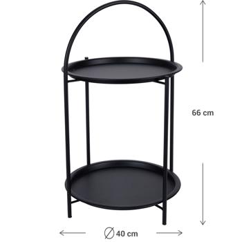 Preview: Table d’appoint ronde avec 2 plateaux et poignée : métal, noir, 40x40x67 cm, table basse ou table de chevet flexible