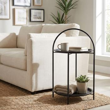 Table d’appoint ronde avec 2 plateaux et poignée : métal, noir, 40x40x67 cm, table basse ou table de chevet flexible