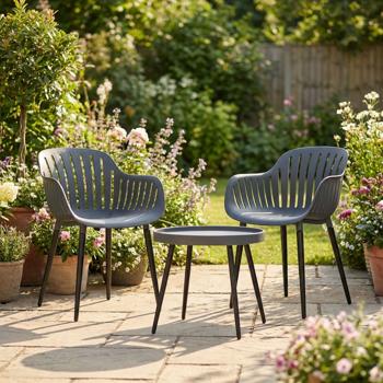 Modern seating group with balcony table, 3 pcs, anthracite, bistro set for balcony, garden, terrace – weatherproof & cosy – garden furniture set