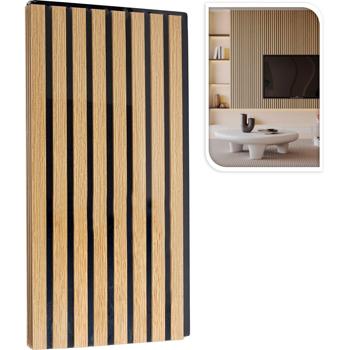 Preview: Lot de 4 panneaux muraux 60 x 30 cm aspect bois élégant – revêtement mural acoustique en MDF & PET – design durable certifié FSC pour un aménagement intérieur moderne
