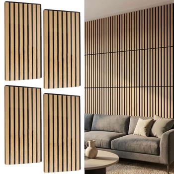 Set of 4 wall panels 60 x 30 cm in elegant wood look – acoustic wall cladding made of MDF & PET – sustainable FSC-certified design for modern interior styling