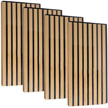 Preview: Set of 4 wall panels 60 x 30 cm in elegant wood look – acoustic wall cladding made of MDF & PET – sustainable FSC-certified design for modern interior styling