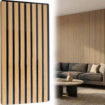 Lot de 4 panneaux muraux 60 x 30 cm aspect bois élégant – revêtement mural acoustique en MDF & PET – design durable certifié FSC pour un aménagement intérieur moderne