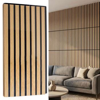 Preview: Set of 4 wall panels 60 x 30 cm in elegant wood look – acoustic wall cladding made of MDF & PET – sustainable FSC-certified design for modern interior styling