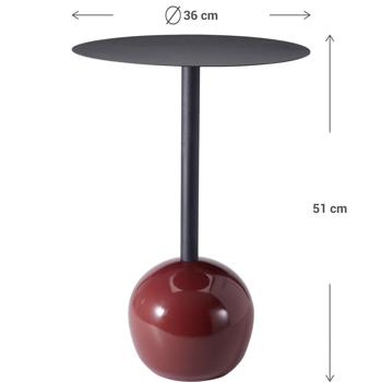 Preview: Table d’appoint design avec plateau rond, noir-bordeaux – Pied colonne moderne avec sphère porteuse – Table d’appoint décorative