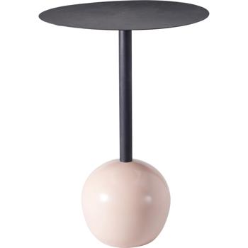 Preview: Table d’appoint design avec plateau rond, noir-beige – Pied colonne moderne avec sphère comme support – Table d’appoint décorative