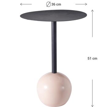 Preview: Table d’appoint design avec plateau rond, noir-beige – Pied colonne moderne avec sphère comme support – Table d’appoint décorative