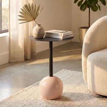 Table d’appoint design avec plateau rond, noir-beige – Pied colonne moderne avec sphère comme support – Table d’appoint décorative