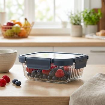 Contenitore per alimenti in vetro borosilicato da 640 ml – Vetro zigrinato elegante con coperchio in plastica sicuro e chiusura a clip a 4 punti per una freschezza duratura