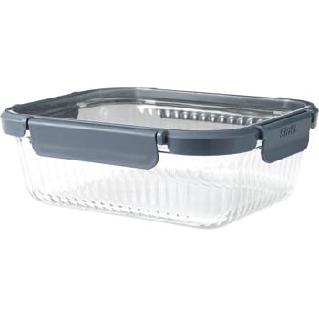 Preview: Borosilicate glass food storage container, 1040 ml – Elegant ribbed glass with secure plastic lid and 4-way clip closure for long-lasting freshness