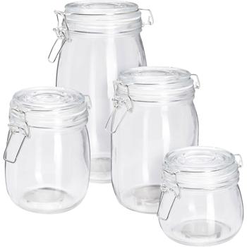 Preview: Storage jar set with metal clamp fastener – 4 jars (500 ml, 750 ml, 1000 ml, 1500 ml) with sealing ring – Elegant storage for your supplies