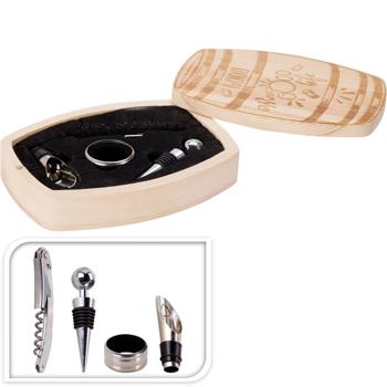 Preview: 5-piece wine accessory set in compact wooden box – Including corkscrew, pourer, stopper & drip ring – Elegant gift for wine lovers & connoisseurs