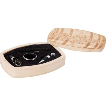 Preview: 5-piece wine accessory set in compact wooden box – Including corkscrew, pourer, stopper & drip ring – Elegant gift for wine lovers & connoisseurs