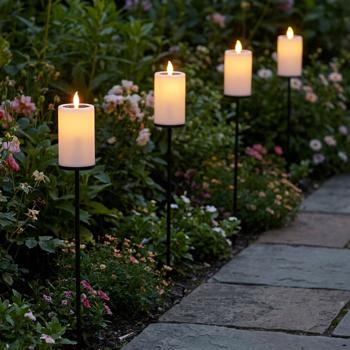 Set di 4 candele solari LED con picchetto e luce gialla tremolante – decorazione da giardino per esterno, illuminazione bella e d’atmosfera a energia solare