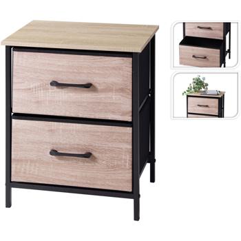 Preview: Stylish side cabinet with 2 drawers & metal frame: modern wood-effect bedside cabinet for bedroom & hallway, 45 x 30 x 54 cm