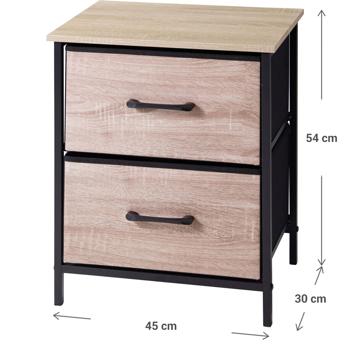 Preview: Stylish side cabinet with 2 drawers & metal frame: modern wood-effect bedside cabinet for bedroom & hallway, 45 x 30 x 54 cm