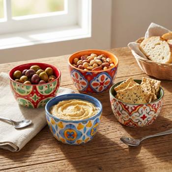 Set di ciotole in gres 4 pezzi 10 x 10 x 5,5 cm – Ciotole tapas colorate e ciotole dessert per salse, snack e stuzzichini in un design elegante