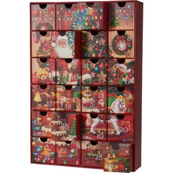 Preview: Superbe calendrier de l’Avent avec motif Père Noël – calendrier de Noël de haute qualité à remplir & décoration pour Noël, 25,7x6,4x38,3 cm