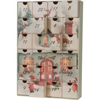 Preview: Superbe calendrier de l’Avent avec motif de maisons – calendrier de Noël de haute qualité à remplir & décoration pour Noël, 25,7 x 6,4 x 38,3 cm