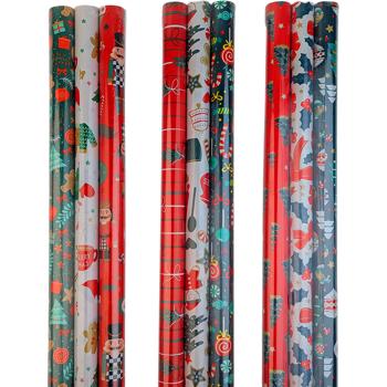 Preview: Schönes 3er-Set Verpackungspapier 70x150 cm für Weihnachten - Festliches Geschenkpapier für Geschenke, Mitbringsel & zum Basteln
