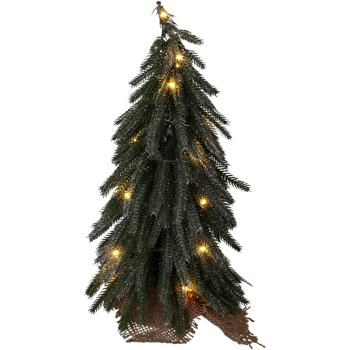 Preview: Mini sapin de Noël LED artificiel avec pied en bois 35 cm : Joli petit sapin pailleté pour décoration de table festive et déco d’hiver