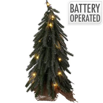 Preview: Mini sapin de Noël LED artificiel avec pied en bois 35 cm : Joli petit sapin pailleté pour décoration de table festive et déco d’hiver