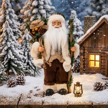 Père Noël élégant 30 cm debout, figurine déco Saint‑Nicolas vert‑brun‑blanc – déco de Noël raffinée pour ton rebord de fenêtre