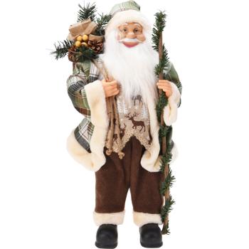 Preview: Père Noël élégant 60 cm debout, figurine décorative Saint-Nicolas vert-brun-blanc – déco de Noël raffinée pour ton rebord de fenêtre