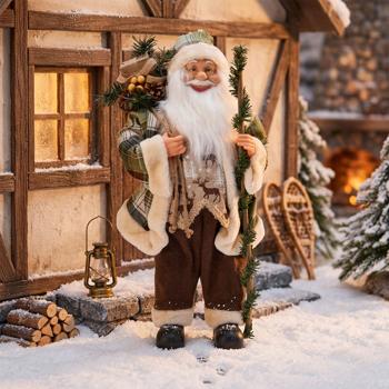 Père Noël élégant 60 cm debout, figurine décorative Saint-Nicolas vert-brun-blanc – déco de Noël raffinée pour ton rebord de fenêtre