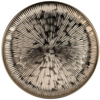Preview: Round gold decorative plate 39 cm, metal tray with grooved pattern for Advent arrangements, candle plate & table décor, elegant Christmas decoration with gold finish