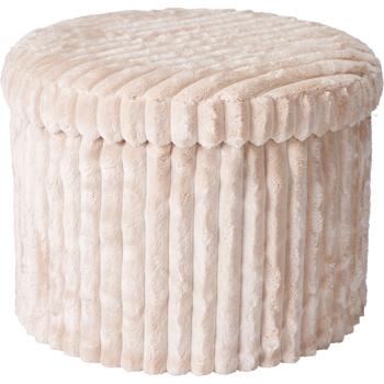 Preview: Pouf rond chic 43 x 32.5 cm beige avec espace de rangement pratique et couvercle – tabouret élégant et repose-pieds confortable pour le salon