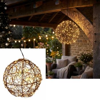 Preview: Set de 2 superbes boules lumineuses LED noires 18 cm & 25 cm : micro‑LED blanc chaud pour balcon & salon – sphères lumineuses avec timer & effet scintillant