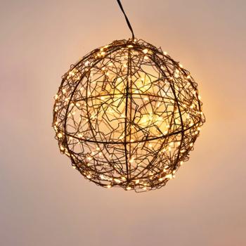 Preview: Superbe boule lumineuse LED noire 18 cm : micro-LED blanc chaud pour balcon et salon – sphère lumineuse avec minuterie et effet scintillant
