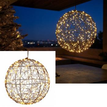 Superbe sphère lumineuse LED noire 25 cm : micro-LED blanc chaud pour balcon et salon – boule lumineuse avec timer & effet scintillant