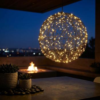 Preview: Superbe sphère lumineuse LED noire 25 cm : micro-LED blanc chaud pour balcon et salon – boule lumineuse avec timer & effet scintillant