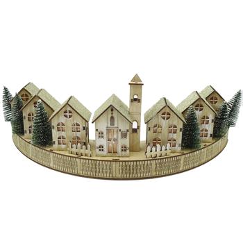 Preview: Superbe décoration de Noël LED 47 cm : village d’hiver lumineux en bois, scène de maisons LED parfaite pour rebord de fenêtre et décoration de table