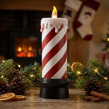 Bougie LED festive canne en sucre rouge et blanc 29,5 cm – Charmante bougie décorative de Noël avec effet vacillant blanc chaud pour des journées pleines d’ambiance