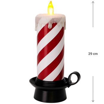 Preview: Bougie LED festive canne en sucre rouge et blanc 29,5 cm – Charmante bougie décorative de Noël avec effet vacillant blanc chaud pour des journées pleines d’ambiance