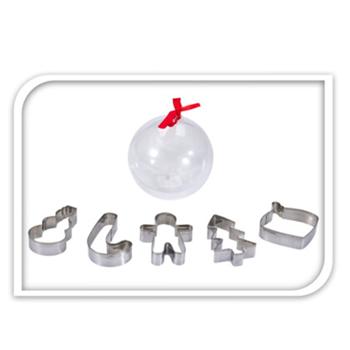 Preview: Elegant 6-piece stainless-steel cookie cutter set: 5 beautiful Christmas biscuit cutters in a gift bauble for baking & decorating