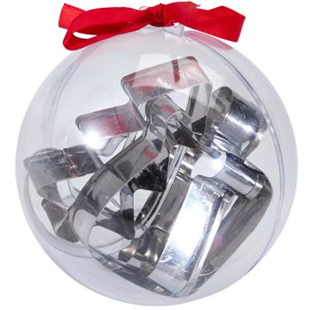 Preview: Elegant 6-piece stainless-steel cookie cutter set: 5 beautiful Christmas biscuit cutters in a gift bauble for baking & decorating