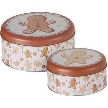 Preview: Elegant set of 2 storage tins: gingerbread metal tins for pastries, cookies & biscuits – beautiful decoration & storage for your kitchen
