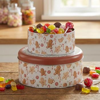 Preview: Elegant set of 2 storage tins: gingerbread metal tins for pastries, cookies & biscuits – beautiful decoration & storage for your kitchen