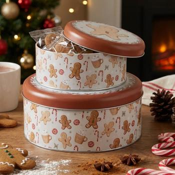 Elegant set of 2 storage tins: gingerbread metal tins for pastries, cookies & biscuits – beautiful decoration & storage for your kitchen