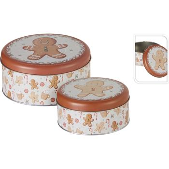Preview: Elegant set of 2 storage tins: gingerbread metal tins for pastries, cookies & biscuits – beautiful decoration & storage for your kitchen