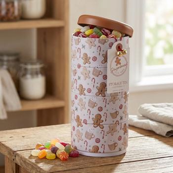 Cute metal gingerbread tin – practical 4‑tier storage tin for cookies, décor & more – stylish organiser & perfect gift