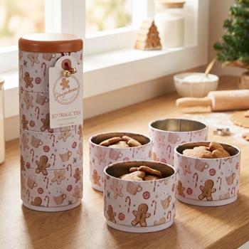 Preview: Cute metal gingerbread tin – practical 4‑tier storage tin for cookies, décor & more – stylish organiser & perfect gift